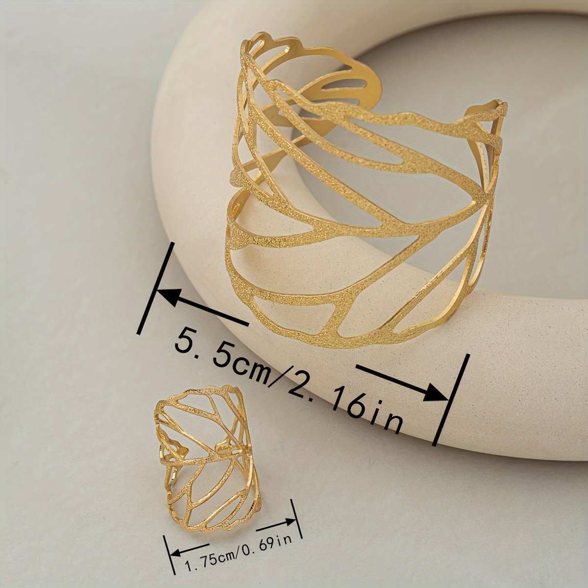 Vintage Leaf Jewelry Set: Cuff Bracelet & Ring Combo